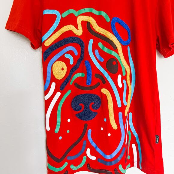 8IGHTH DSTRKT SBM Red Double Jersey Tee Textured Dog Print Small - Picture 5 of 7